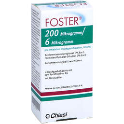 Abbildung: Foster 200 / 6 ug 120 Hub Dosieraerosol 1 St, Dosieraerosol PZN 13358252