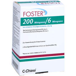 Abbildung: Foster 200 / 6 ug 120 Hub Dosieraerosol 2 St, Dosieraerosol PZN 13358269