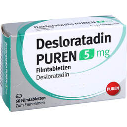 Abbildung: Desloratadin Puren 5 mg Filmtabletten 50 St, Filmtabletten PZN 13359228