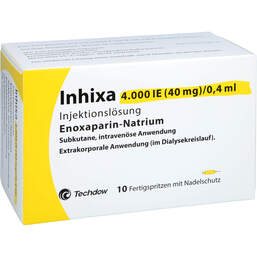 Abbildung: Inhixa 4.000 I.E. 40 mg / 0,4 ml Injektionslösung i.e.F.-Sp. 10 St, Injektionslösung in einer Fertigspritze PZN 13415412