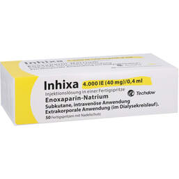 Abbildung: Inhixa 4.000 I.E. 40 mg / 0,4 ml Injektionslösung i.e.F.-Sp. 50 St, Injektionslösung in einer Fertigspritze PZN 13415435