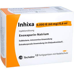 Abbildung: Inhixa 6.000 I.E. 60 mg / 0,6 ml Injektionslösung i.e.F.-Sp. 12 St, Injektionslösung in einer Fertigspritze PZN 13415470