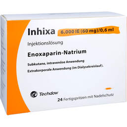 Abbildung: Inhixa 6.000 I.E. 60 mg / 0,6 ml Injektionslösung i.e.F.-Sp. 24 St, Injektionslösung in einer Fertigspritze PZN 13415487