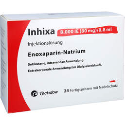 Abbildung: Inhixa 8.000 I.E. 80 mg / 0,8 ml Injektionslösung i.e.F.-Sp. 24 St, Injektionslösung in einer Fertigspritze PZN 13415524