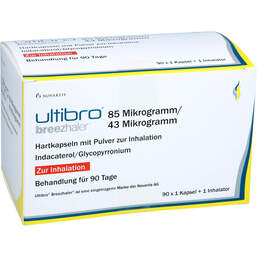 Abbildung: Ultibro Breezhaler 85 µg / 43 µg Hartk.mit Pulver zur Inh. 3X30 St, Hartkapseln mit Pulver zur Inhalation PZN 13424641