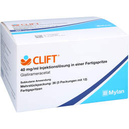Abbildung: Clift 40 mg / ml Injektionslösung in einer Fertigspritze 36 St, Fertigspritzen PZN 13424836