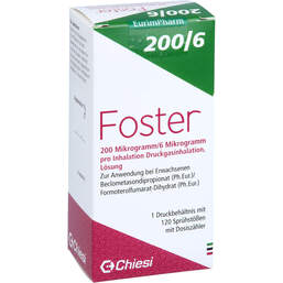 Abbildung: Foster 200 / 6 µg 120 Hub Dosieraerosol 1 St, Dosieraerosol PZN 13425712