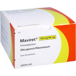 Abbildung: Maviret 100 mg / 40 mg Filmtabletten 4X21 St, Filmtabletten PZN 13445985