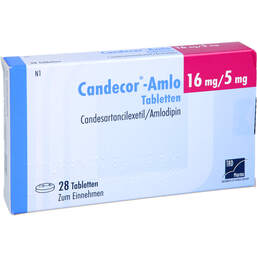 Abbildung: Candecor-Amlo 16 mg / 5 mg Tabletten 28 St, Tabletten PZN 13502217