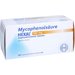 Abbildung: Mycophenolsäure Hexal 180 mg magensaftresistent Tabletten 100 St, Tabletten magensaftresistent PZN 13502401