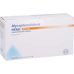 Abbildung: Mycophenolsäure Hexal 360 mg magensaftresistent Tabletten 250 St, Tabletten magensaftresistent PZN 13502453