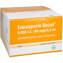 Abbildung: Enoxaparin Becat 4.000 I.E. 40mg / 0,4ml Injektionslösung FS 20 St, Injektionslösung in einer Fertigspritze PZN 13509053