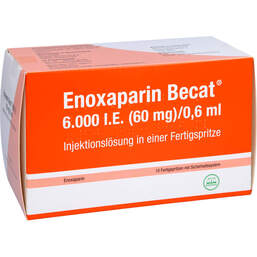 Abbildung: Enoxaparin Becat 6.000 I.E. 60mg / 0,6ml Injektionslösung FS 10 St, Injektionslösung in einer Fertigspritze PZN 13509082