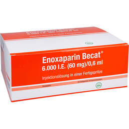 Abbildung: Enoxaparin Becat 6.000 I.E. 60mg / 0,6ml Injektionslösung FS 24 St, Injektionslösung in einer Fertigspritze PZN 13509107