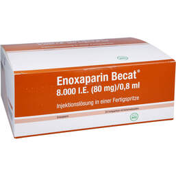 Abbildung: Enoxaparin Becat 8.000 I.E. 80mg / 0,8ml Injektionslösung FS 24 St, Injektionslösung in einer Fertigspritze PZN 13509142