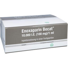 Abbildung: Enoxaparin Becat 10.000 I.E. 100mg / 1ml Injektionslösung FS 24 St, Injektionslösung in einer Fertigspritze PZN 13509171