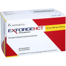 Abbildung: Exforge HCT 10 mg / 160 mg / 12,5 mg Filmtabletten 98 St, Filmtabletten PZN 13515556