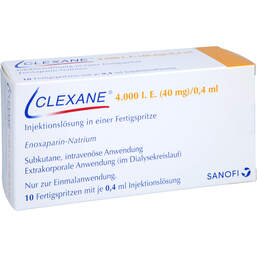 Abbildung: Clexane 40 mg 0,4 ml Injektionslösung in einer Fertigspritze 10 St, Injektionslösung in einer Fertigspritze PZN 13567174
