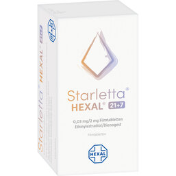 Abbildung: Starletta Hexal 21 + 7 0,03 mg / 2 mg Filmtabletten 84 St, Filmtabletten PZN 13569463