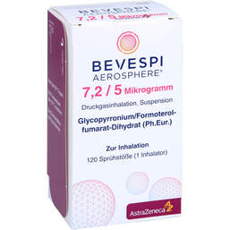 Abbildung: Bevespi Aerosphere 7,2 µg / 5 µg Dru.Gasinh.120Hub 1 St, Dosieraerosol PZN 13570710