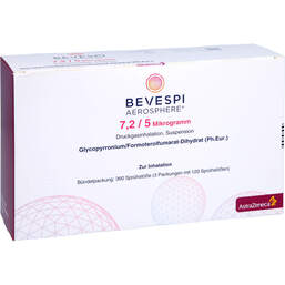 Abbildung: Bevespi Aerosphere 7,2 µg / 5 µg Dru.Gasinh.3x120Hub 3 St, Dosieraerosol PZN 13570727