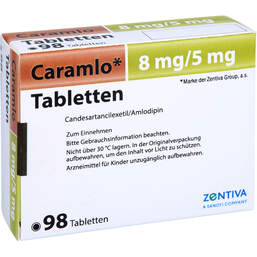 Abbildung: Caramlo 8 mg / 5 mg Tabletten 98 St, Tabletten PZN 13573967