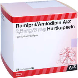 Abbildung: Ramipril / Amlodipin AbZ 2,5 mg / 5 mg Hartkapseln 98 St, Hartkapseln PZN 13578054