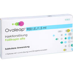 Abbildung: Ovaleap 900 I.E. / 1,5 ml Zyl.Ampulle + 20 Pen Injektion Nad. 1 St, Injektionslösung PZN 13578901