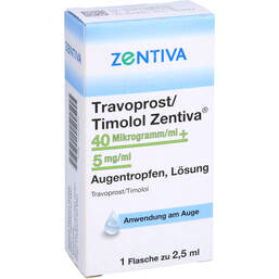 Abbildung: Travoprost / Timolol Zentiva 40 µg + 5 mg Augentropfen 2.5 ml, Augentropfen PZN 13580878