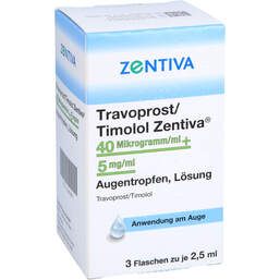 Abbildung: Travoprost / Timolol Zentiva 40 µg + 5 mg Augentropfen 3X2.5 ml, Augentropfen PZN 13580884