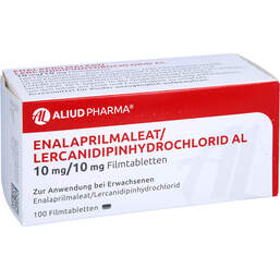 Abbildung: Enalaprilmaleat / Lercanidipinhydrochloricum AL 10 / 10mg 100 St, Filmtabletten PZN 13581033