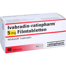 Abbildung: Ivabradin ratiopharm 5 mg Filmtabletten 98 St, Filmtabletten PZN 13586912
