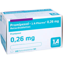 Abbildung: Pramipexol 1A Pharma 0,26 mg Retardtabletten 100 St, Retard-Tabletten PZN 13588087