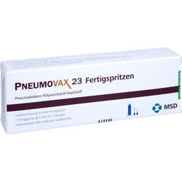 Abbildung: Pneumovax 23 Injektionslösung in einer Fertigspritze + 2 beigef.Kanülen 0.5 ml, Fertigspritzen PZN 13588822