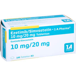 Abbildung: Ezetimib / Simvastatin 1A Pharma 10 mg / 20 mg Tabletten  100 St, Tabletten PZN 13592083