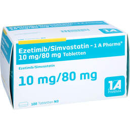 Abbildung: Ezetimib / Simvastatin 1A Pharma 10 mg / 80 mg Tabletten  100 St, Tabletten PZN 13592166
