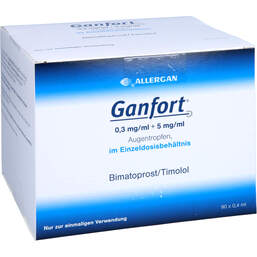 Abbildung: Ganfort 0,3 mg / ml + 5 mg / ml AT in Einzeldosisbeh. 90X0.4 ml, Augentropfen PZN 13651584
