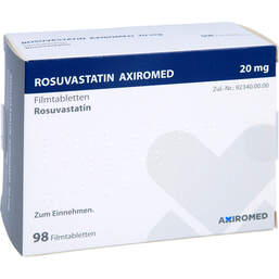 Abbildung: Rosuvastatin Axiromed 20 mg Filmtabletten 98 St, Filmtabletten PZN 13705133
