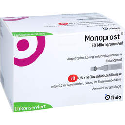 Abbildung: Monoprost 50 Mikrogramm / ml Augentropfenin Einzeldosen 90X0.2 ml, Einzeldosispipetten PZN 13706641