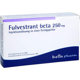Abbildung: Fulvestrant beta 250 mg / 5 ml Injektionslösung i.e.FS 2 St, Injektionslösung in einer Fertigspritze PZN 13708835