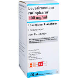 Abbildung: Levetiracetam ratiopharm 100 mg / ml Lösung zum Einnehmen 300 ml, Lösung zum Einnehmen PZN 13712185