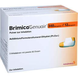 Abbildung: Brimica Genuair 340 µg / 12 µg Pulver zur Inhalation 60ED 3 St, Inhalationspulver PZN 13716177