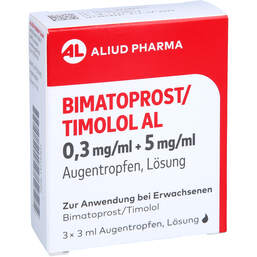 Abbildung: Bimatoprost / Timolol AL 0,3 mg / ml + 5 mg / ml Atr 3X3 ml, Augentropfen PZN 13719307