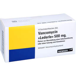 Abbildung: Vancomycin Lederle 500mg Pulver zur H.e.Lösung zum Einnehmen / Infusion 10 St, Trockensubstanz ohne Lösu PZN 13721988