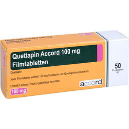 Abbildung: Quetiapin Accord 100 mg Filmtabletten 50 St, Filmtabletten PZN 13722806