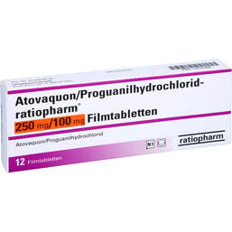 Abbildung: Atovaquon / Proguanil-HCL ratiopharm 250 / 100mg Fta 12 St, Filmtabletten PZN 13723390