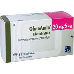 Abbildung: Olmeamlo 20 mg / 5 mg Filmtabletten 98 St, Filmtabletten PZN 13724389