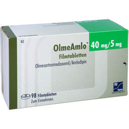 Abbildung: Olmeamlo 40 mg / 5 mg Filmtabletten 98 St, Filmtabletten PZN 13724426
