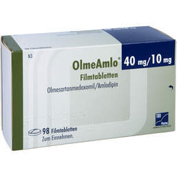 Abbildung: Olmeamlo 40 mg / 10 mg Filmtabletten 98 St, Filmtabletten PZN 13724455