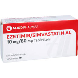 Abbildung: Ezetimib / Simvastatin AL 10 mg / 80 mg Tabletten 30 St, Tabletten PZN 13744162